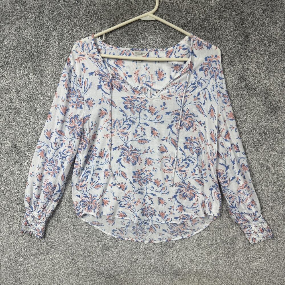 Lucky Brand Peasant Blouse M Floral Boho Cottagecore Romantic Feminine Festival